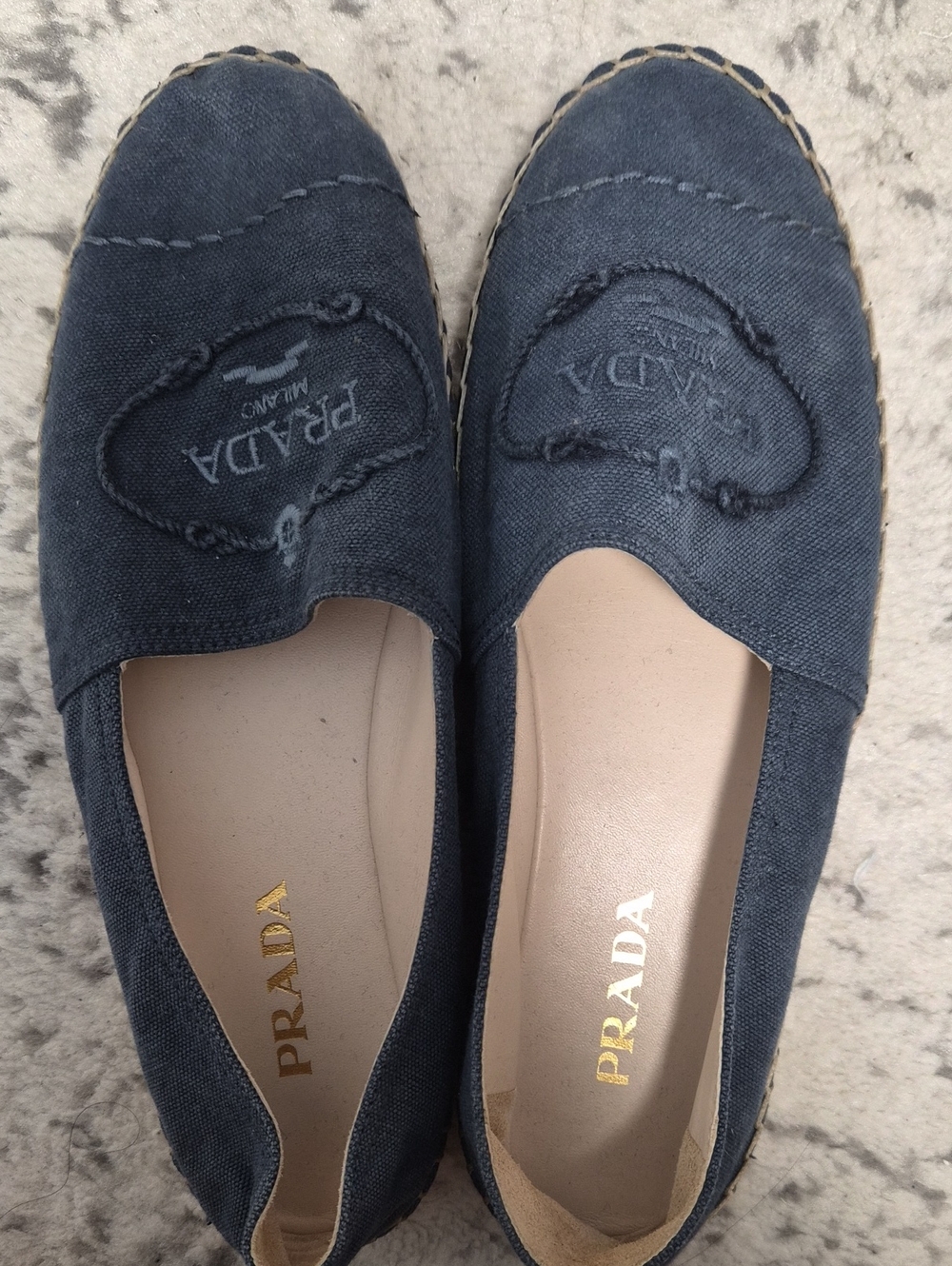 Prada Navy Canvas Slip-On Espadrille Flats